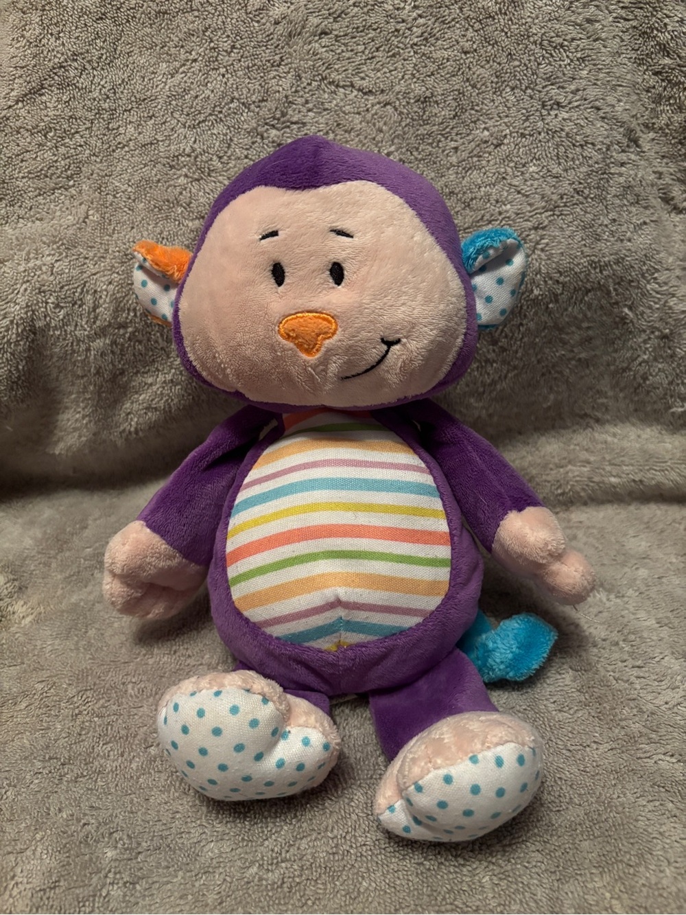 Baby Ganz Purple Multicolor Striped Belly Monkey Plush Lovey Stuffie Plushie